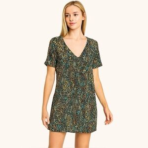 Zara Ditsy Floral Textured Knit Mini Dress V Neck Boho Retro Size Small
